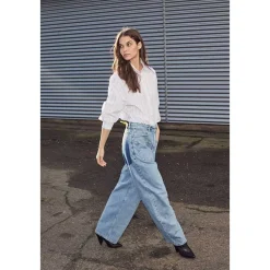 DAMES Haute L'Amitié Gebleekte Denim Flip Taille Zak Jeans