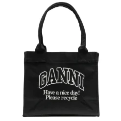 DAMES Ganni Geborduurd Logo Dubbele Handvat Katoenen Tas