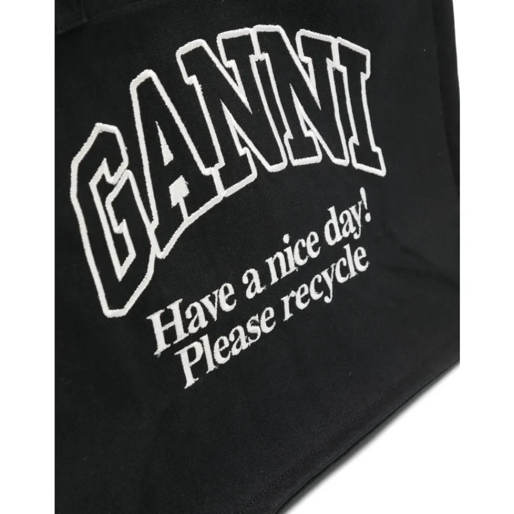 DAMES Ganni Geborduurd Logo Dubbele Handvat Katoenen Tas