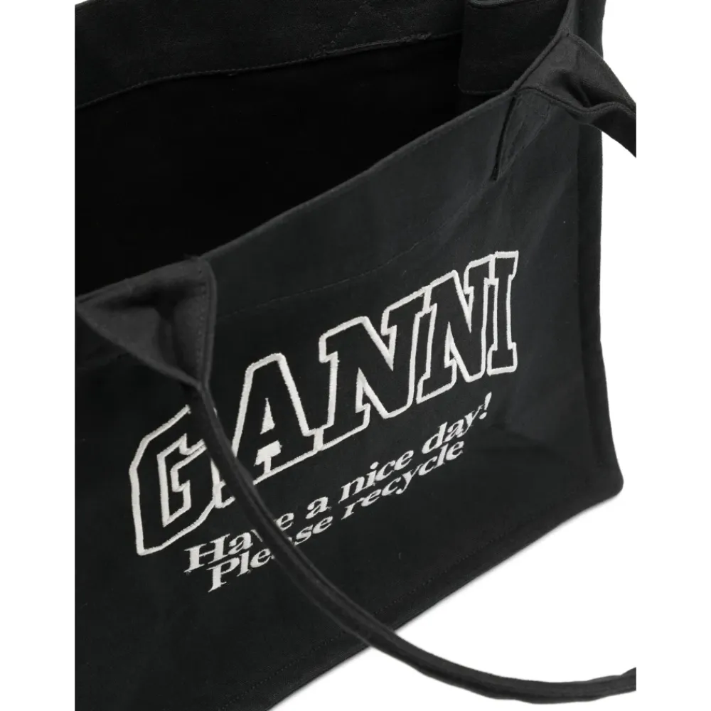 DAMES Ganni Geborduurd Logo Dubbele Handvat Katoenen Tas