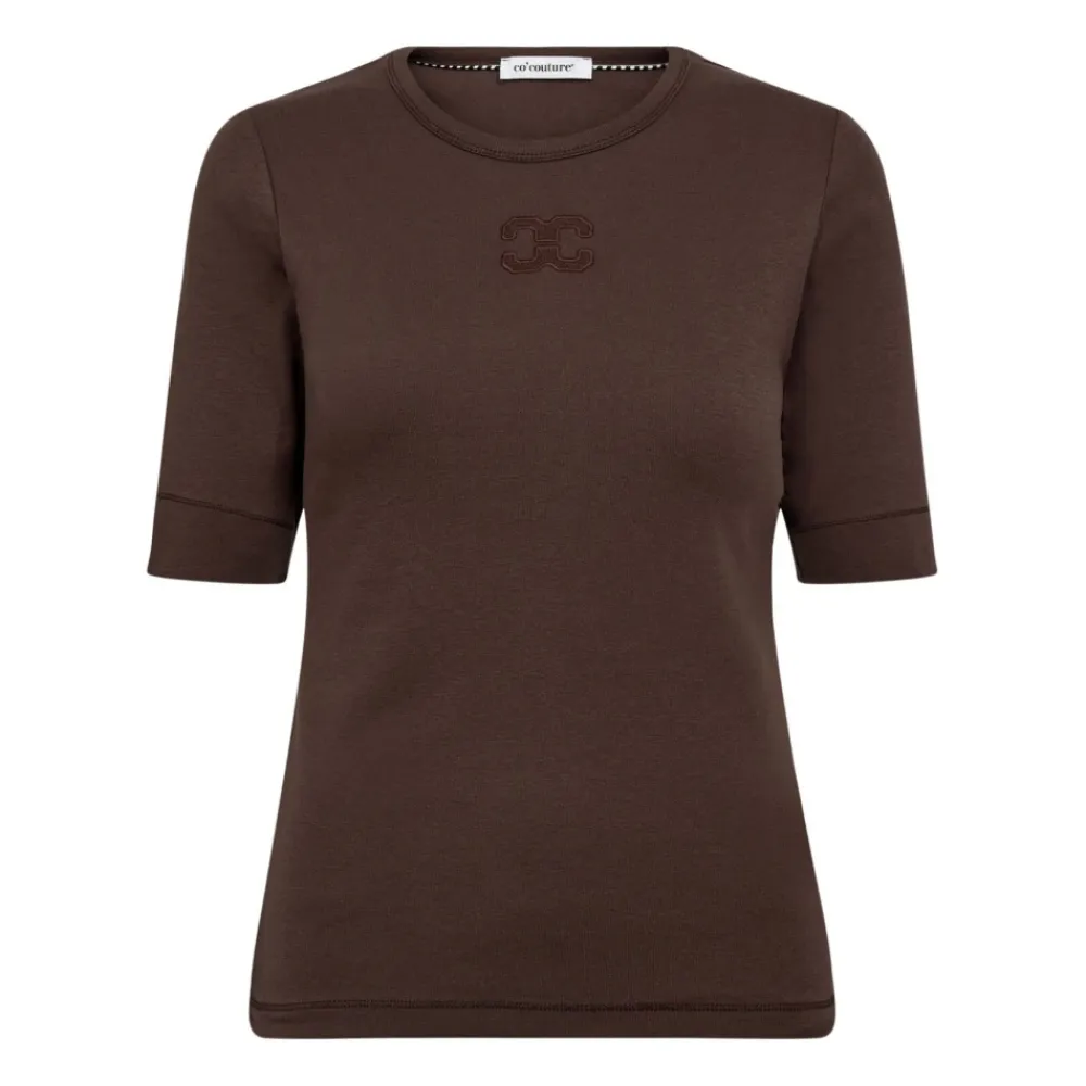 DAMES Co'Couture Shirts^Geborduurde Tee Top in Mocca