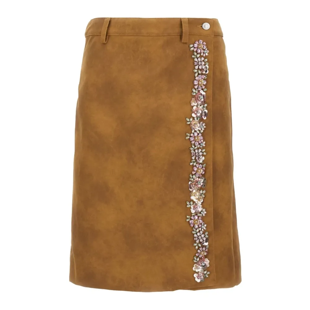 DAMES DES PHEMMES Geborduurde wikkelrok van imitatiesuède