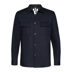 Heren Profuomo Overhemden^Gebreid Navy Overshirt