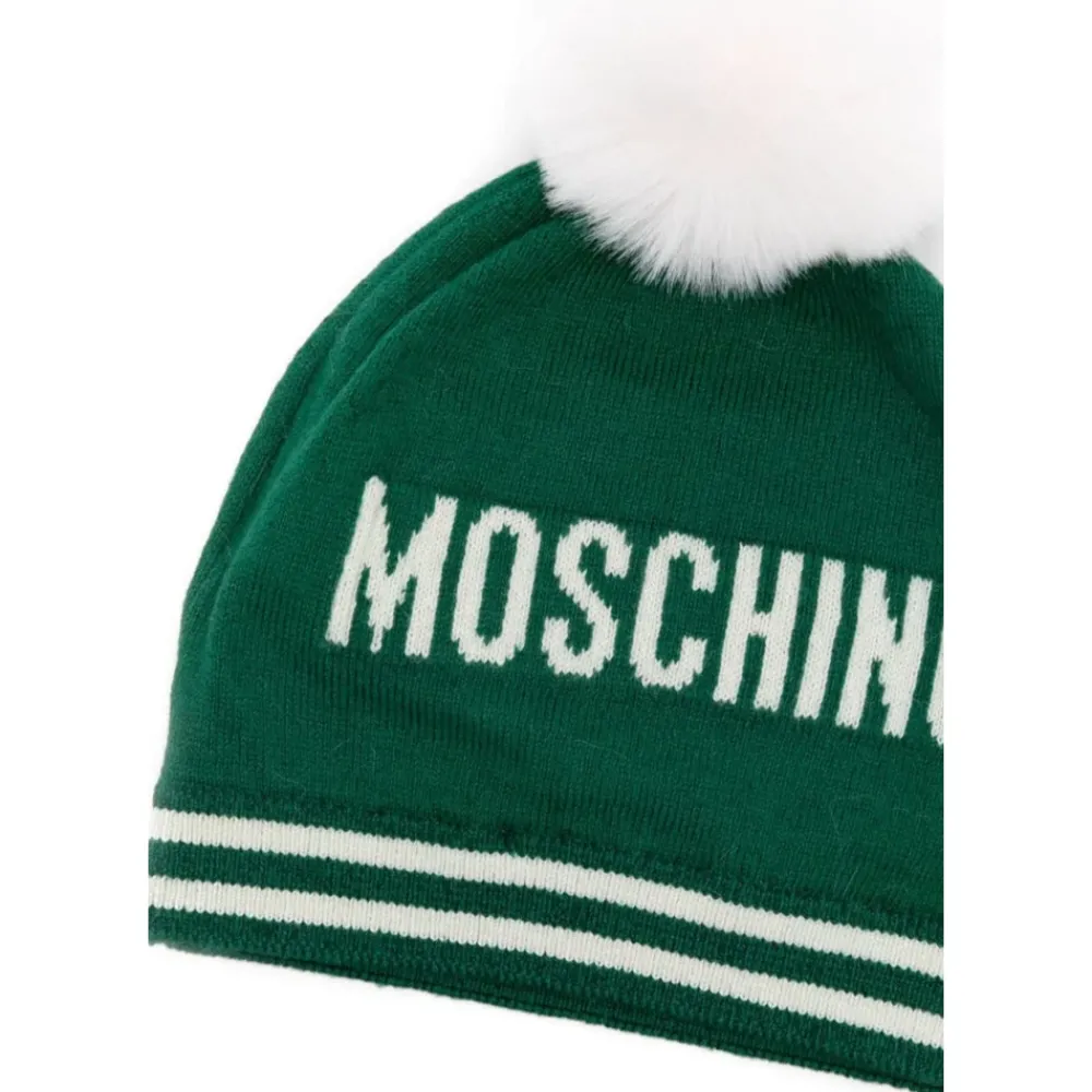 Moschino Gebreide muts met pompon en Teddy-logo