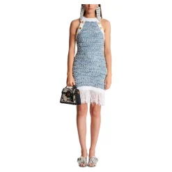 DAMES Balmain Jurken^Gefranjde denim tweed jurk