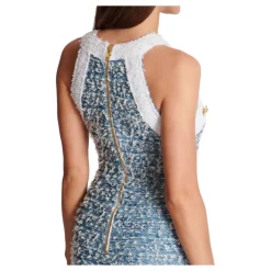 DAMES Balmain Jurken^Gefranjde denim tweed jurk