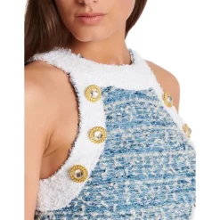 DAMES Balmain Jurken^Gefranjde denim tweed jurk