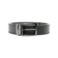 Heren Emporio Armani Riemen^Gegranuleerde Leren Reversible Riem Gunmetal Gesp