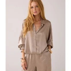 DAMES Summum Woman Blouses^Gekreukte satijnen blouse met lange mouwen