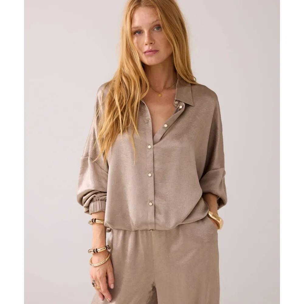 DAMES Summum Woman Blouses^Gekreukte satijnen blouse met lange mouwen