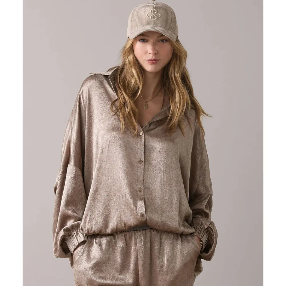 DAMES Summum Woman Blouses^Gekreukte satijnen blouse met lange mouwen