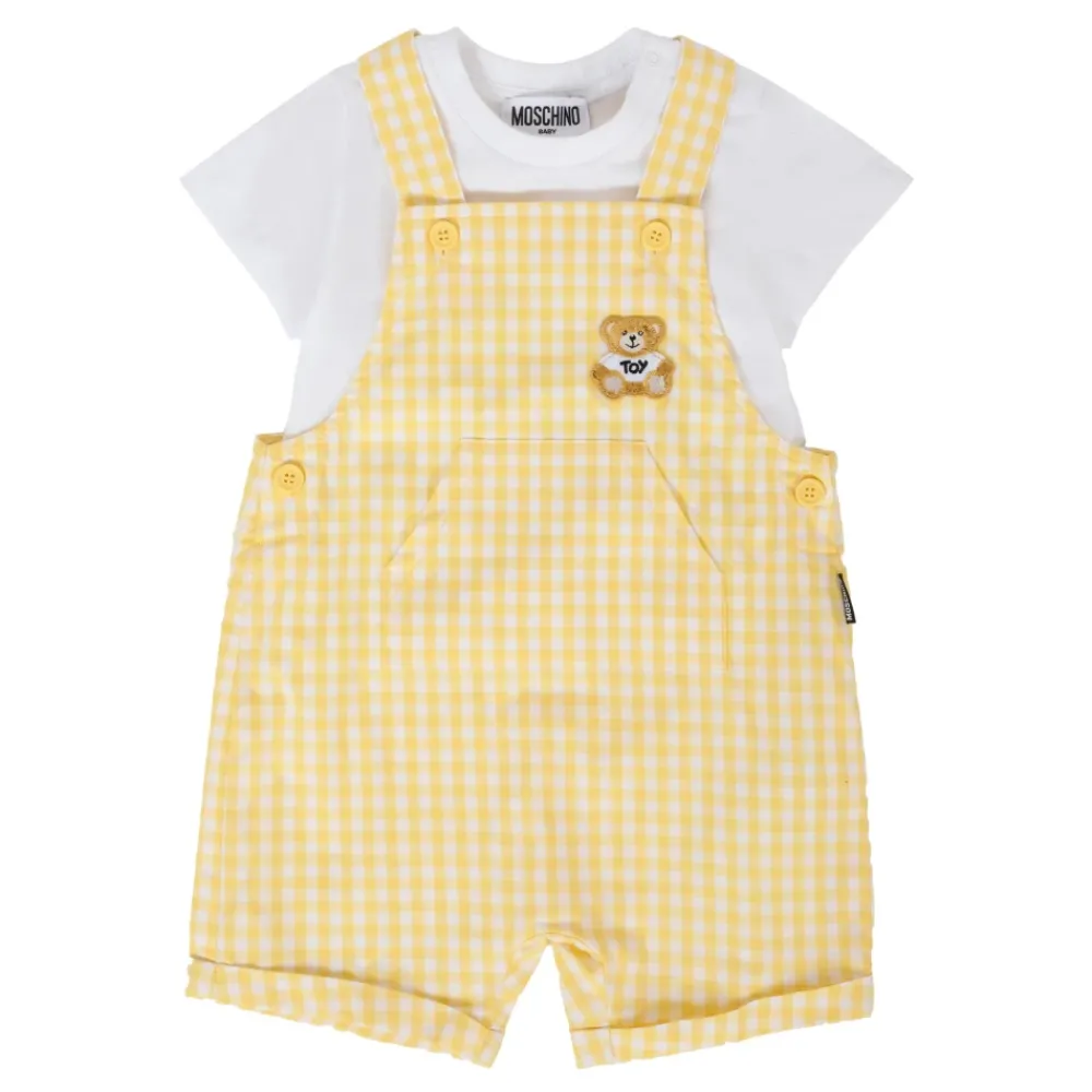Moschino Gele Vichy Overalls met Teddy Bear Patch