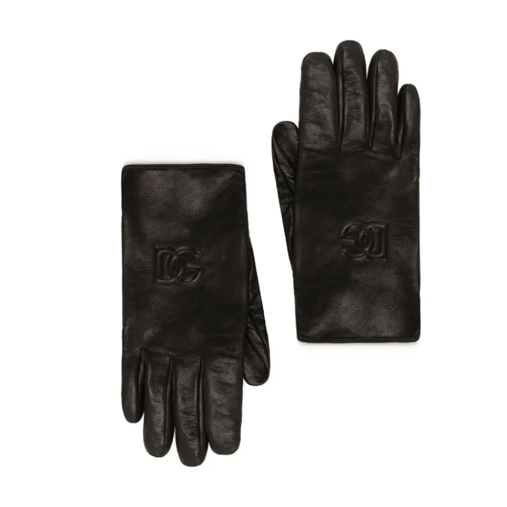 DAMES Dolce & Gabbana Geëmbosseerde leren handschoenen met zijden voering