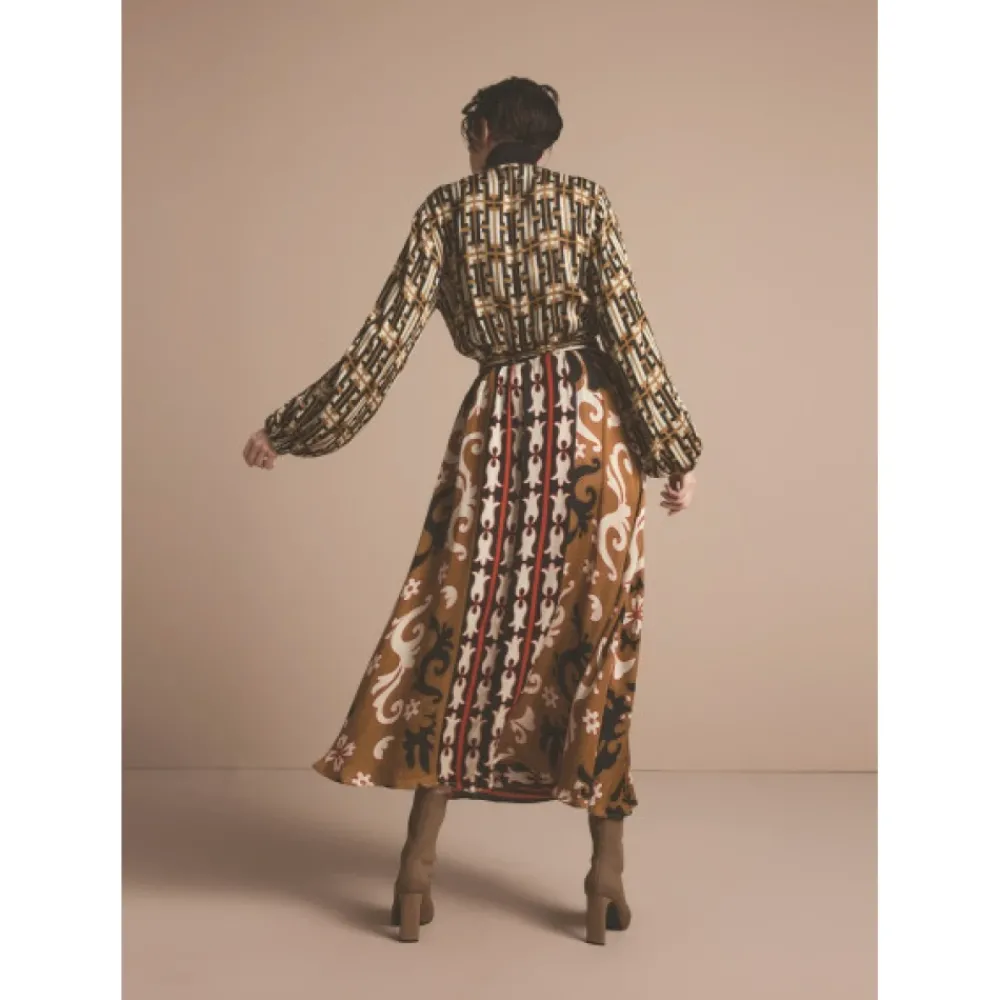 DAMES Summum Woman Jurken^Geprintte Midi Jurk met Ballonmouwen