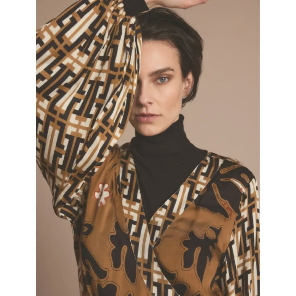 DAMES Summum Woman Jurken^Geprintte Midi Jurk met Ballonmouwen