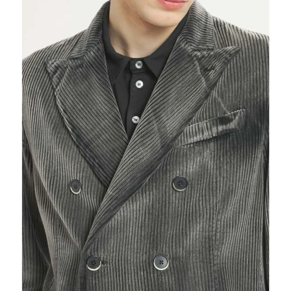 Heren Barena Venezia Jassen^Geribbelde Double-Breasted Jas