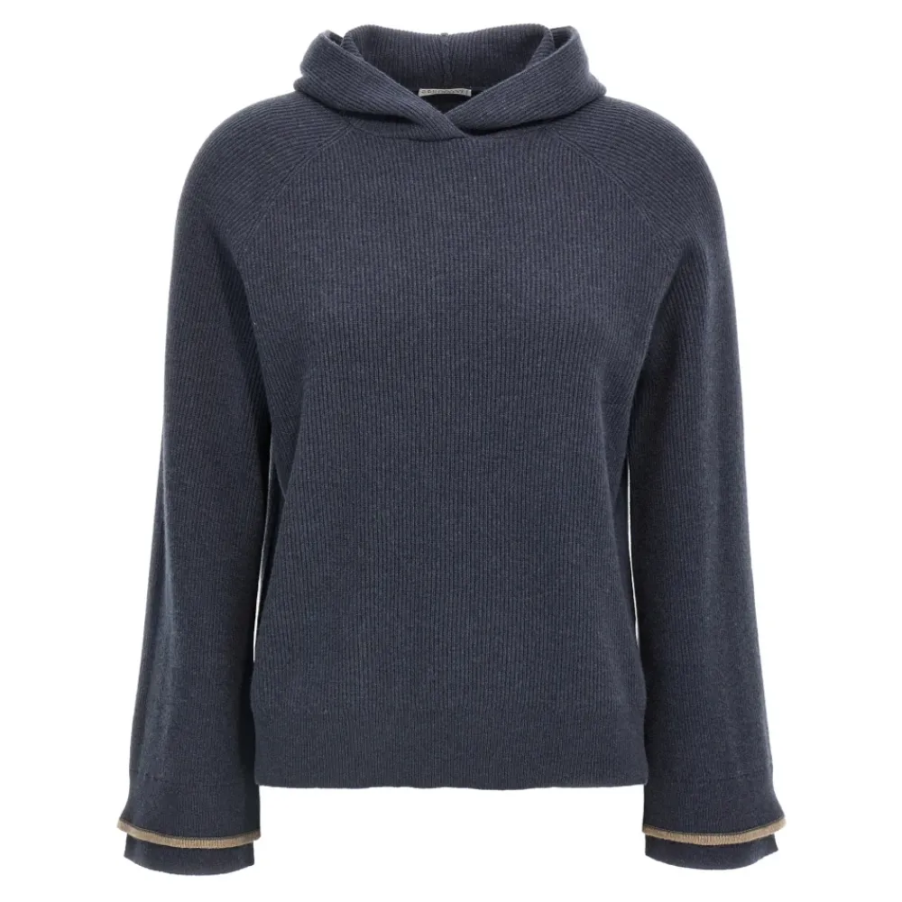 DAMES Brunello Cucinelli Hoodies & Sweatvesten^Geribbelde hoodie trui
