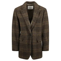 DAMES Isabel Marant Jassen^Geruite Wollen Jas Enkele Knoopsluiting