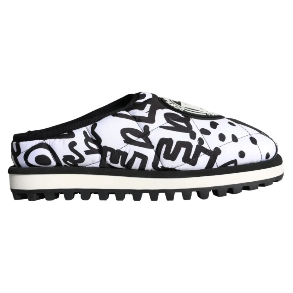 Heren Dolce & Gabbana Pantoffels^Gestikte Logo Slide Sandalen Wit