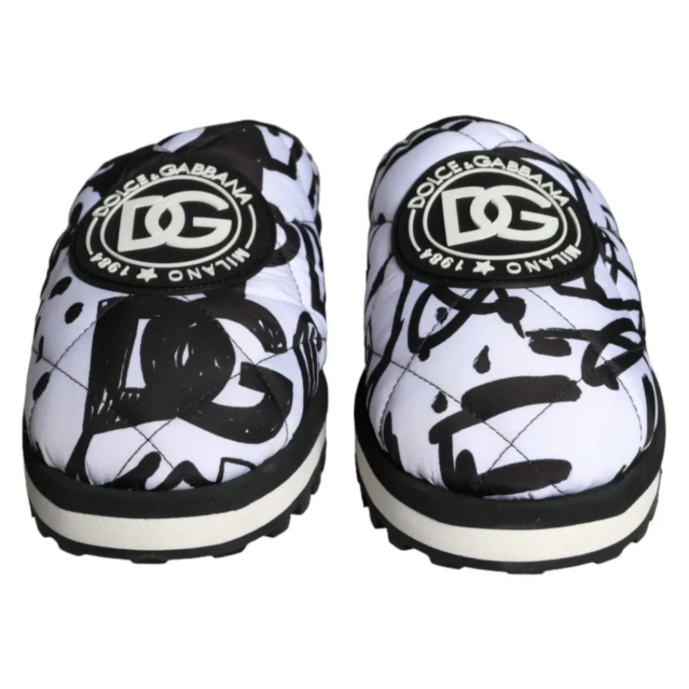 Heren Dolce & Gabbana Pantoffels^Gestikte Logo Slide Sandalen Wit