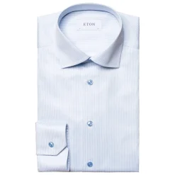 Heren Eton Overhemden^Gestreept katoen-lyocell stretch overhemd
