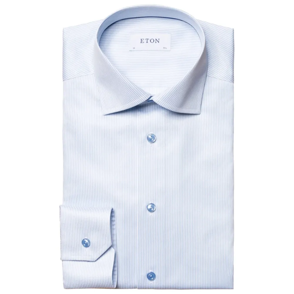 Heren Eton Overhemden^Gestreept katoen-lyocell stretch overhemd