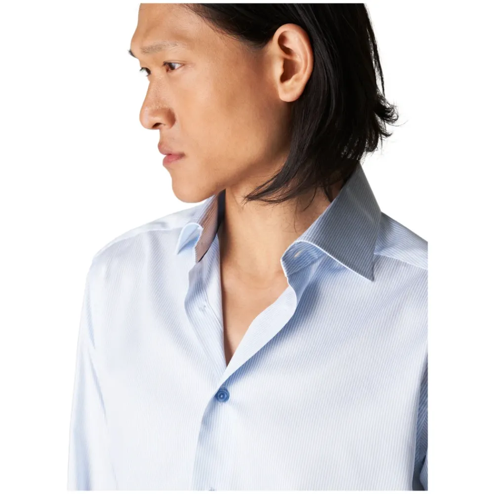 Heren Eton Overhemden^Gestreept katoen-lyocell stretch overhemd