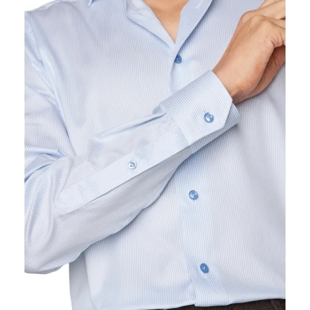 Heren Eton Overhemden^Gestreept katoen-lyocell stretch overhemd