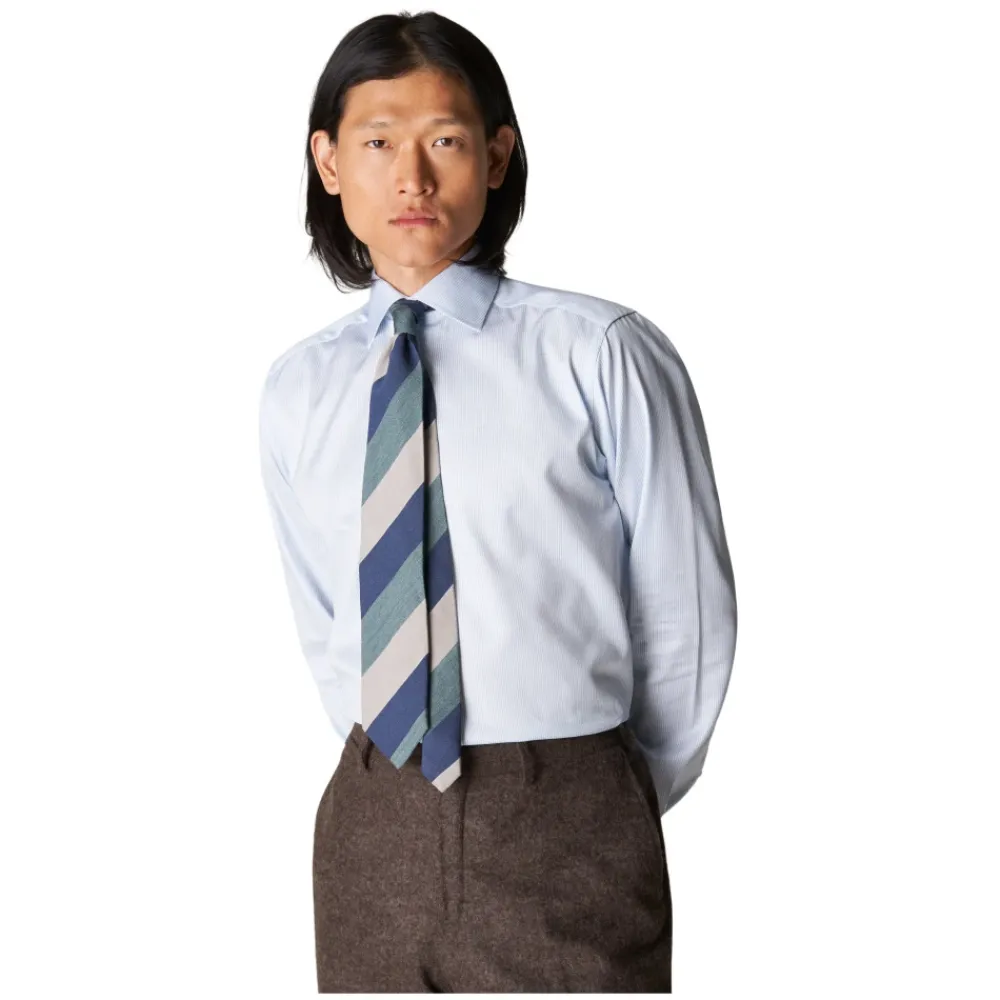 Heren Eton Overhemden^Gestreept katoen-lyocell stretch overhemd