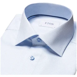 Heren Eton Overhemden^Gestreept katoen-lyocell stretch overhemd