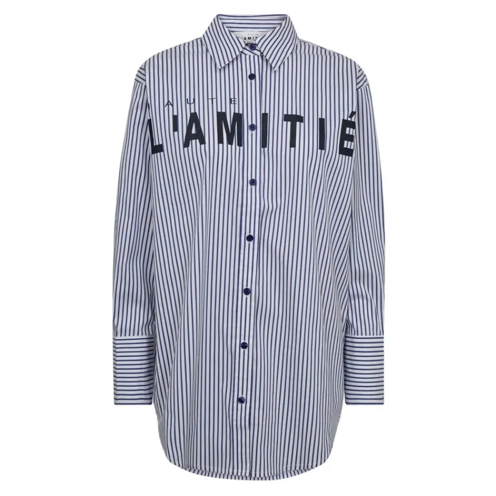 DAMES Haute L'Amitié Gestreept Logo Shirt Wit