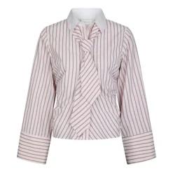 DAMES Neo Noir Gestreepte Blouse met Kraag en Stropdas