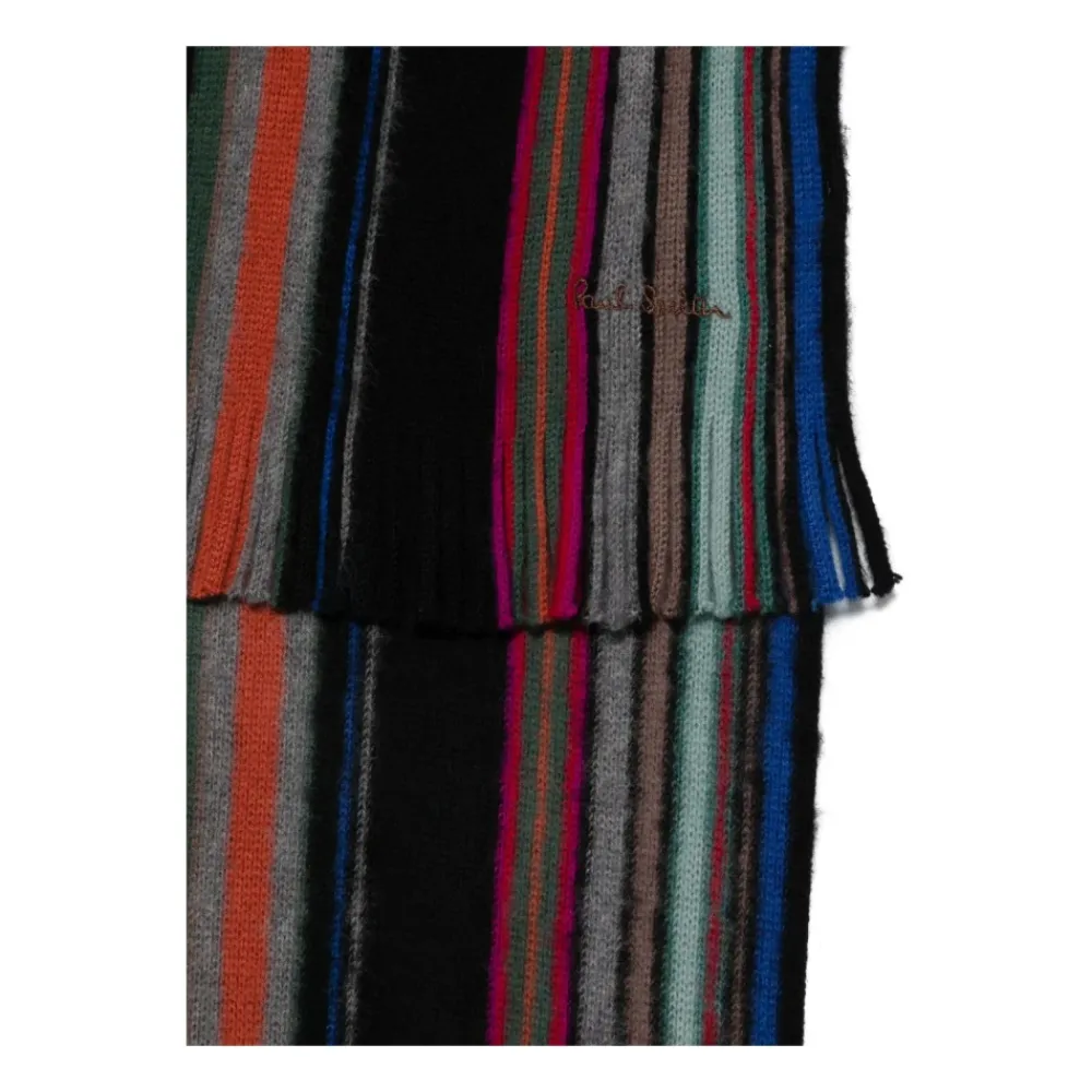 Heren Paul Smith Sjaals^Gestreepte Merinowol Franje Sjaal