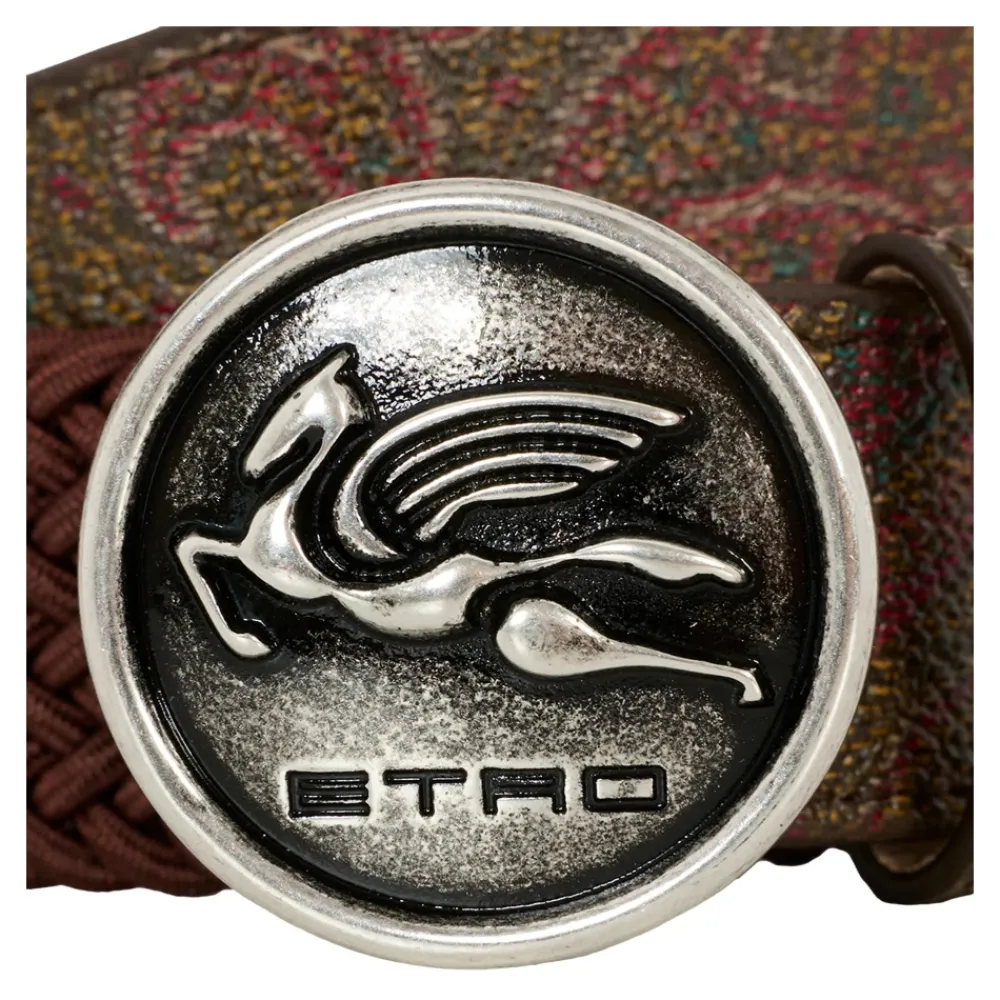 Etro Riemen En Bretels^Gevlochten Multicolor Riem met Leren Details