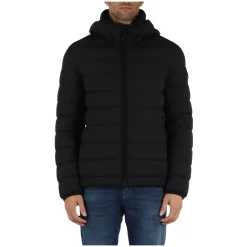 Heren Peuterey Jassen^Gewatteerde jas van stretchstof met afneembare capuchon