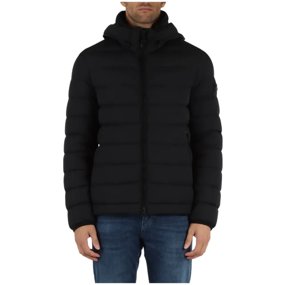 Heren Peuterey Jassen^Gewatteerde jas van stretchstof met afneembare capuchon