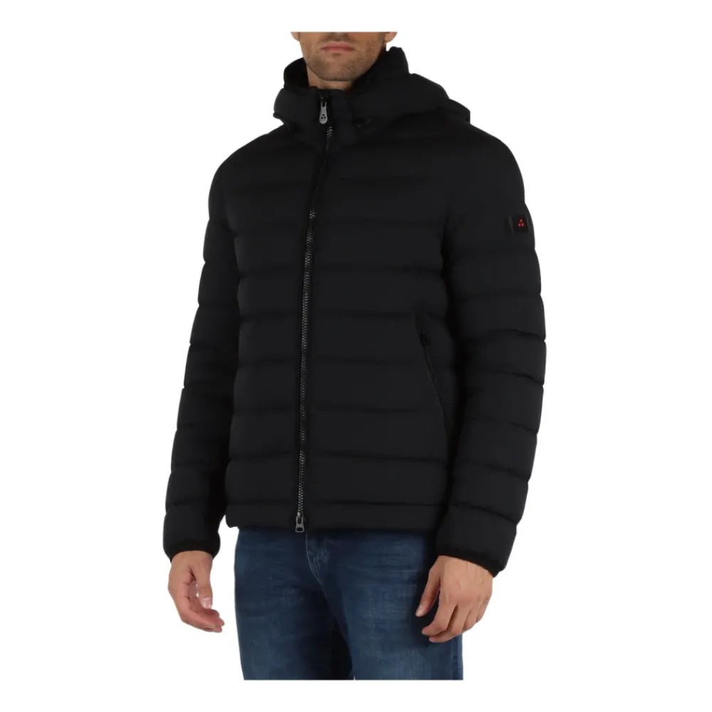 Heren Peuterey Jassen^Gewatteerde jas van stretchstof met afneembare capuchon