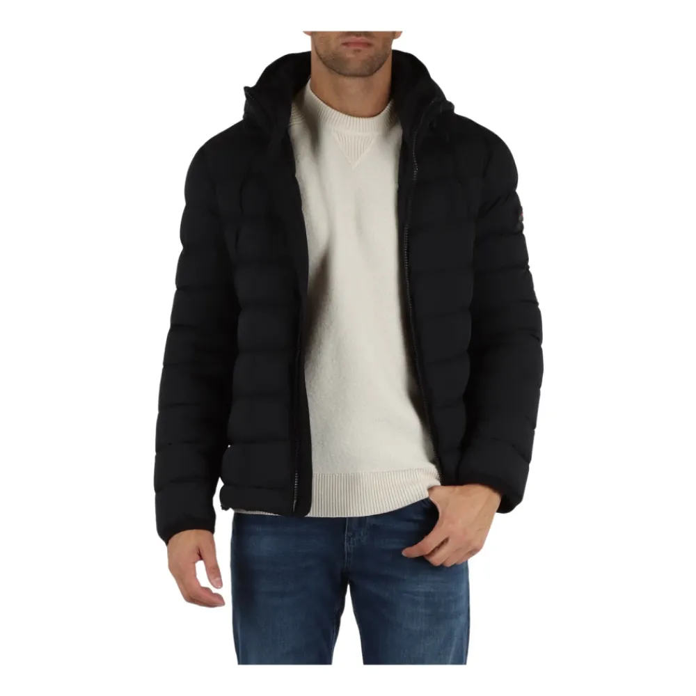 Heren Peuterey Jassen^Gewatteerde jas van stretchstof met afneembare capuchon