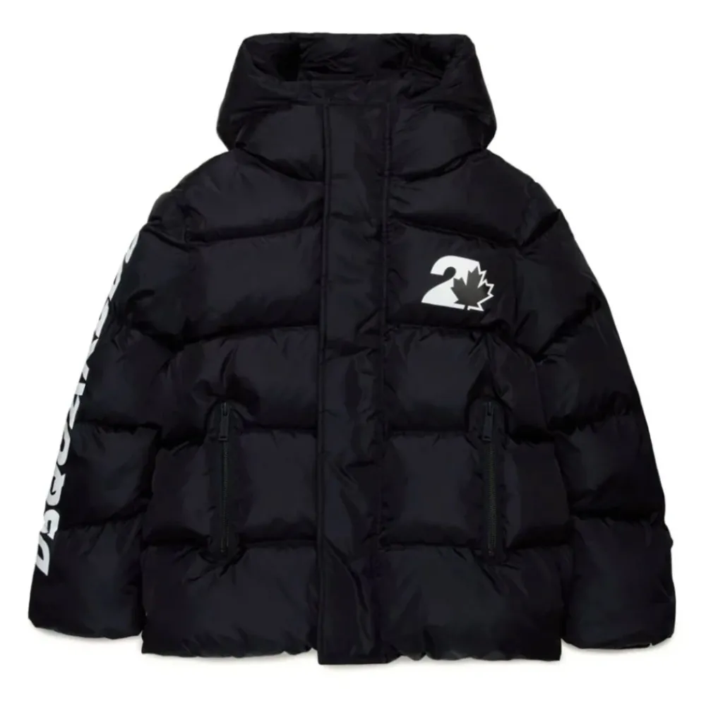 Dsquared2 Glanzende Nylon Gewatteerde Jas met Capuchon