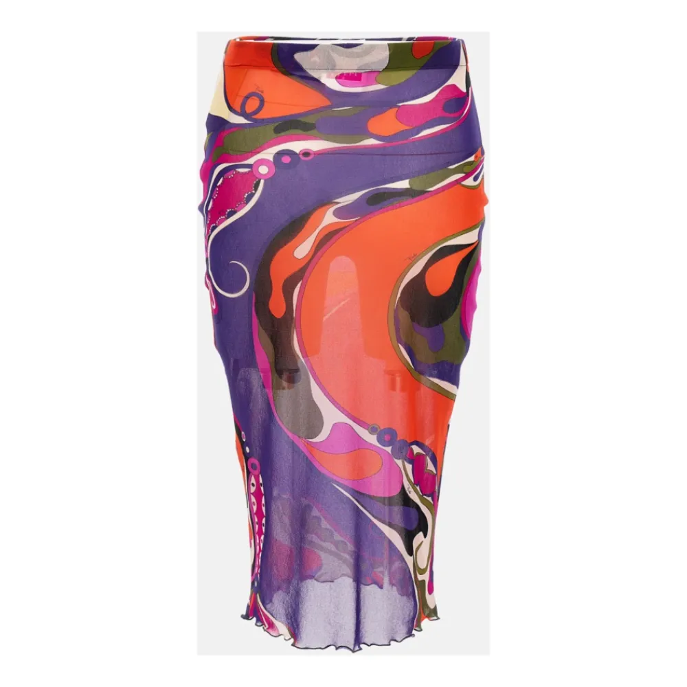 DAMES Pucci Rokken^Gonna midi in mesh trasparente stampato