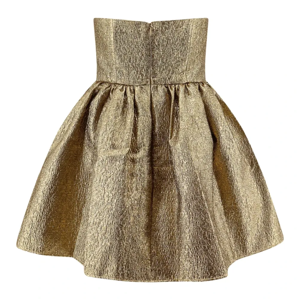 DAMES Self Portrait Jurken^Gouden Bustier Jurk met Strik Detail