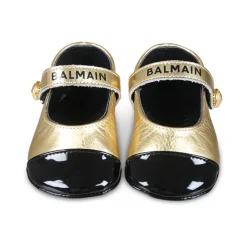 Balmain Gouden Leren Ballet Flats met Band