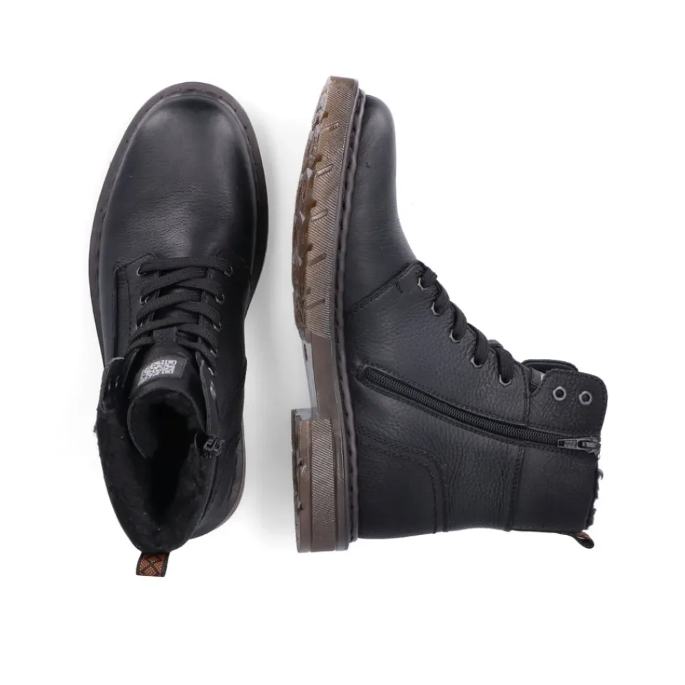 Heren Rieker Snowboots^Grafietkleurige veterlaarzen