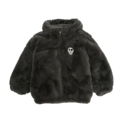 Mini Rodini Grijze Faux Fur Logo Patch Jas
