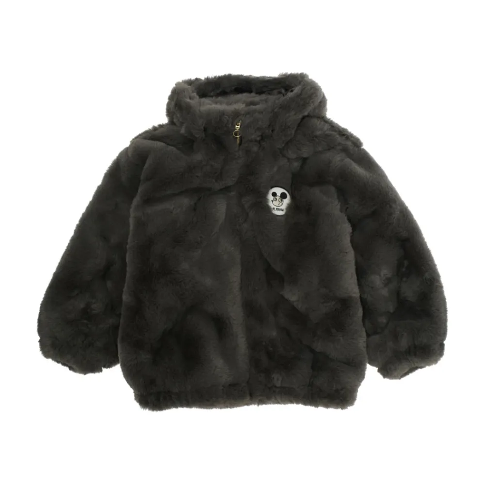 Mini Rodini Grijze Faux Fur Logo Patch Jas