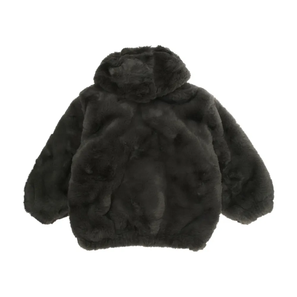 Mini Rodini Grijze Faux Fur Logo Patch Jas