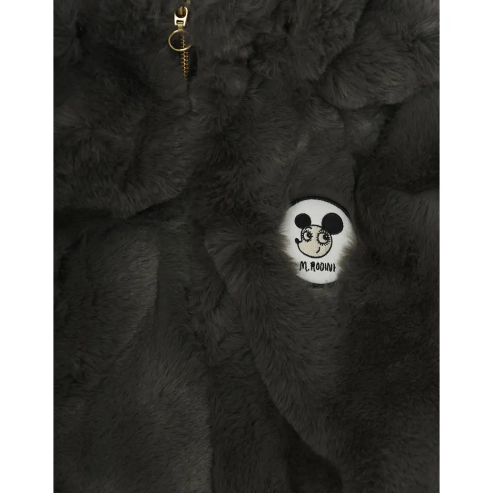Mini Rodini Grijze Faux Fur Logo Patch Jas