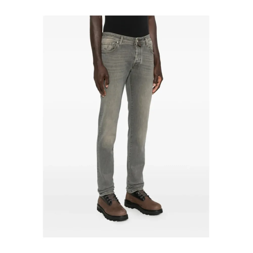 Heren Jacob Cohën Jeans^Grijze Five-Pocket Knoopsluiting Jeans