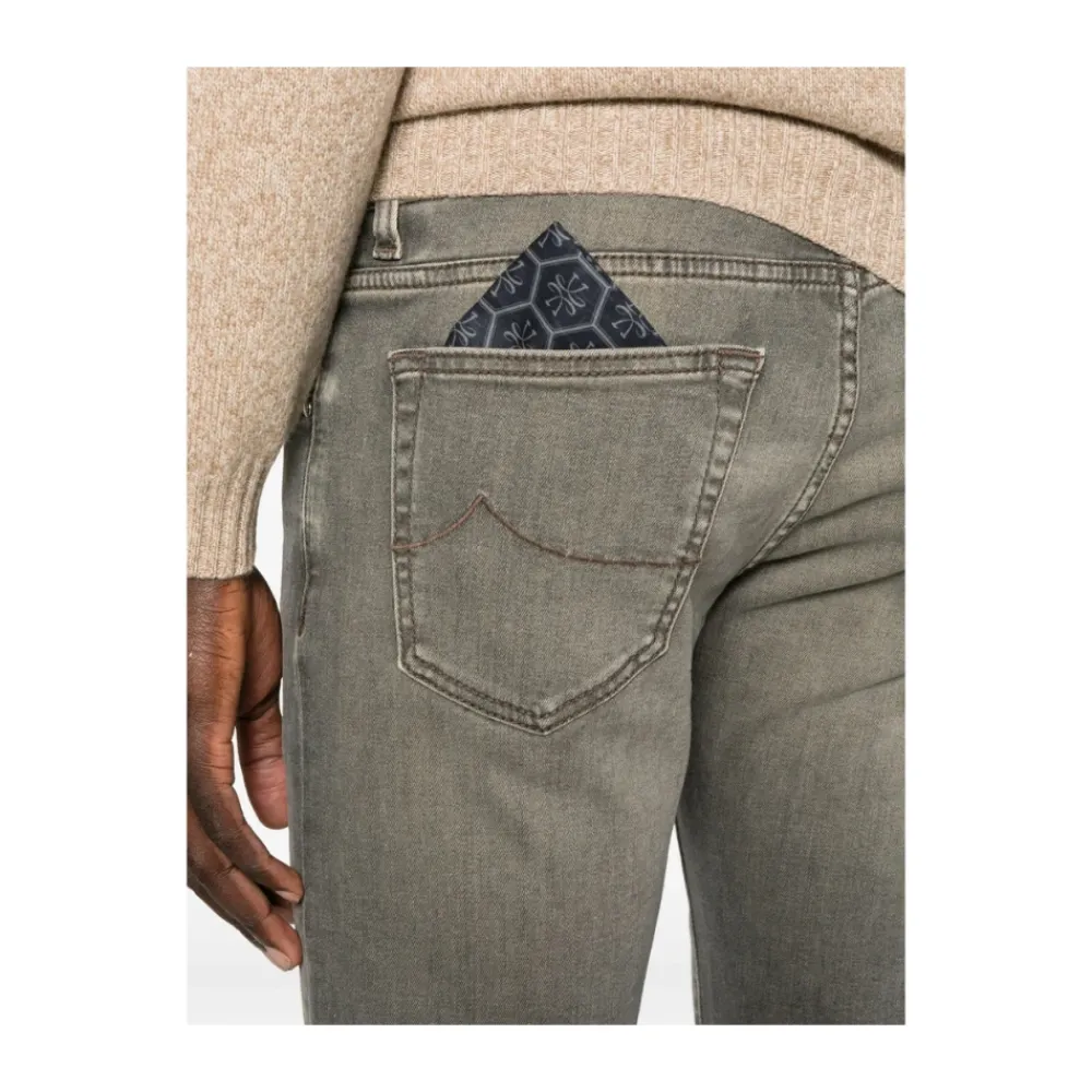 Heren Jacob Cohën Jeans^Grijze Five-Pocket Knoopsluiting Jeans