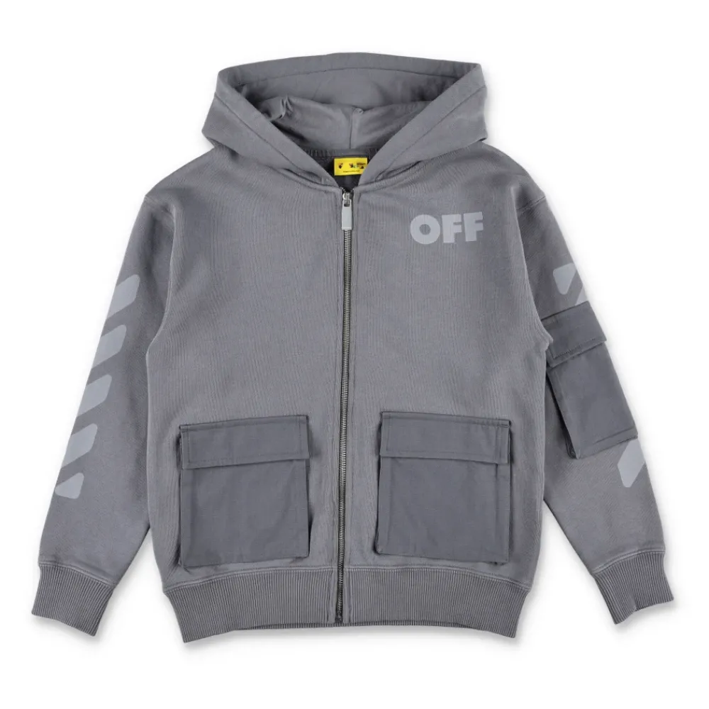 Off White Bovenkleding^Grijze Fleece Rits Hoodie met Zakken